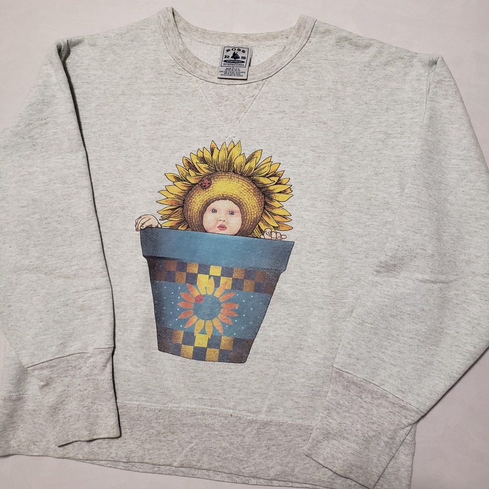 Vintage Crewneck Sweatshirt Ross Sportswear Sunflower Baby Graphic Print‎ Medium